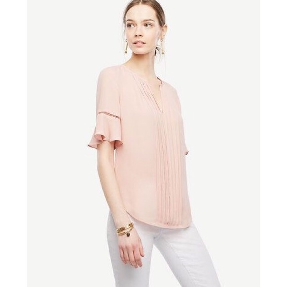 Ann Taylor Tops - ANN TAYLOR Pink Pintucked Flutter Sleeve Top